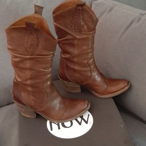 Now brown leather cowboy boots